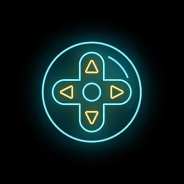 Neon gamepad d pad directional control icon on black 스톡 일러스트