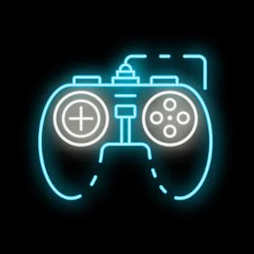 Neon gamepad glowing on black background 库存插图