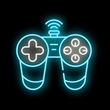 Neon gamepad glowing on black background 库存插图