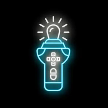Neon gamepad with light bulb shining brightly on black background 库存插图