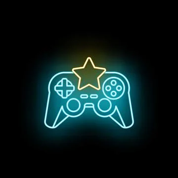 Neon gaming controller with star icon glowing in dark Stock Illustration