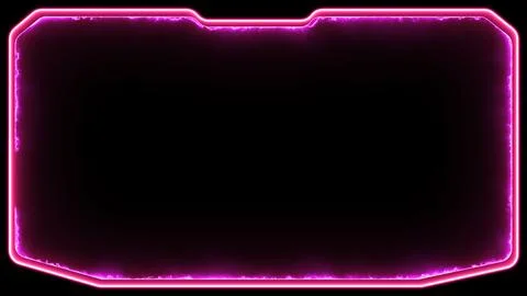 Neon gaming frame effect glowing square shape looping, black background. Illustrazione stock