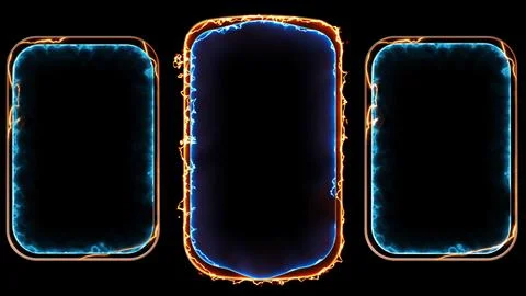 Neon gaming frame effect glowing square shape looping, black background. Stock Illustration