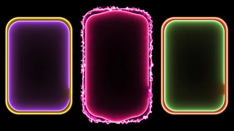 Neon gaming frame effect glowing square shape looping, black background. Stock Illustration
