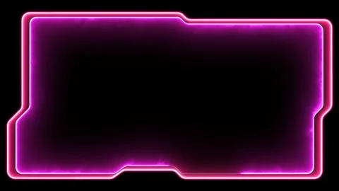 Neon gaming frame effect glowing square shape looping, black background. Stock Illustration