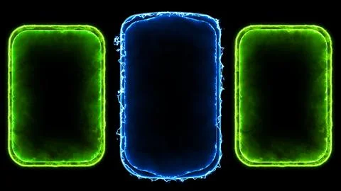 Neon gaming frame effect glowing square shape looping, black background. イラスト素材