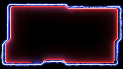 Neon gaming frame effect glowing square shape looping, black background. Illustrazione stock