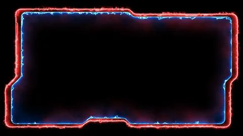 Neon gaming frame effect glowing square shape looping, black background. イラスト素材