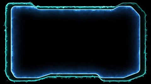 Neon gaming frame effect glowing square shape looping, black background. Illustrazione stock