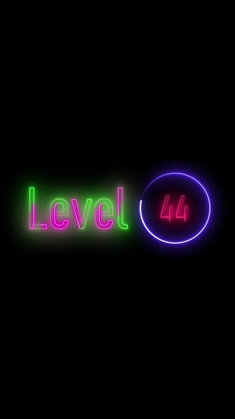Neon gaming level 44 progress text animation vertical video. Neon glowing l.. Stock Footage 314815112