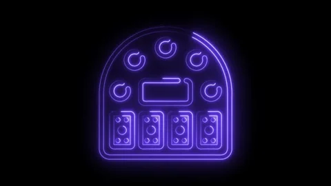 Neon gaming panel animation in futuristic purple glow with joystick buttons and Stock Footage 330770618