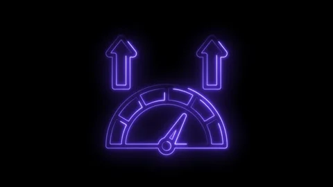 Neon gauge speedometer with upward arrows indicating performance increase speed Stock Footage 333965770
