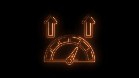 Neon gauge speedometer with upward arrows indicating progress growth speed .. Stock Footage 346112504