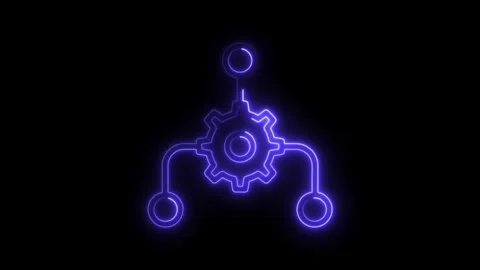 Neon gear and flowchart network system illustration on black background for.. Stock Footage 314650752