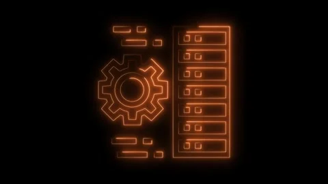Neon gear and server rack icon animation representing data processing and t.. Vídeos de archivo 309293222