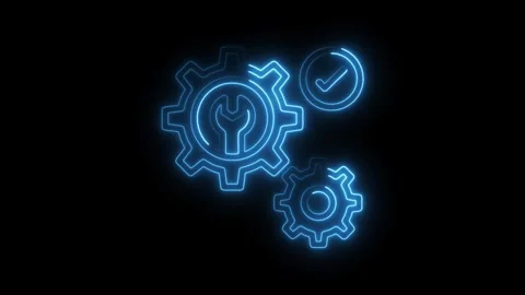 Neon gear animation on black background represents engineering workflow and.. Video stock 314649980