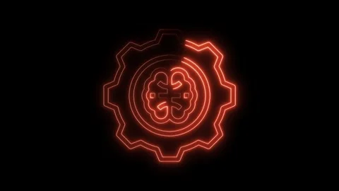 Neon gear with brain icon glowing symbolizing artificial intelligence and Stock Footage 322971866