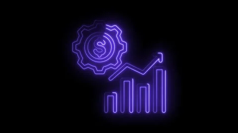 Neon gear with dollar sign and rising bar graph for economic growth concept Stock Footage 346004580