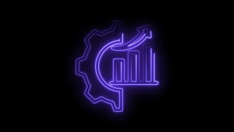 Neon gear enhancing bar graph with upward arrow on dark background illustrati Stock Footage 346000093