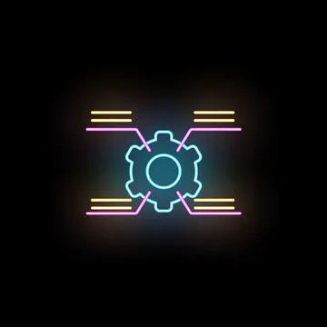 Neon gear icon representing optimization settings data Stockillustratie
