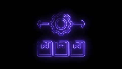 Neon Gear Mechanism Processing Boxes Workflow Automation Logistics Supply C.. Stock Footage 346009541