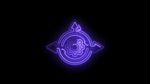 Neon gear process animation loop with arrows on black background indicating.. 库存影片 312318193