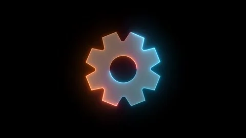 Neon gear setting icon brown cyan color glowing animated black background Stock Footage 273782419