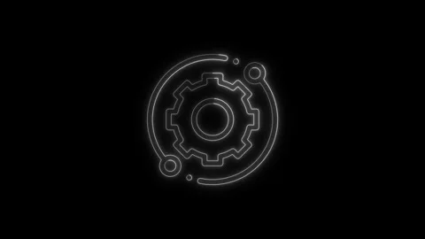 Neon gear settings icon animation glowing on black background for user inte.. Stock Footage 345548391