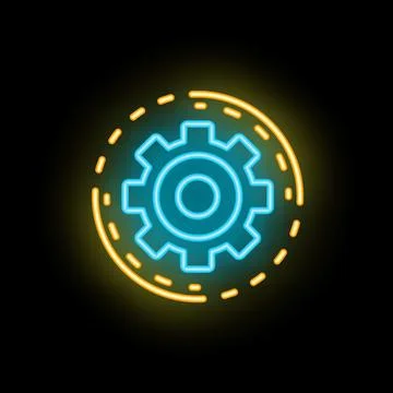 Neon gear shining in the dark representing settings icon Stock Illustration