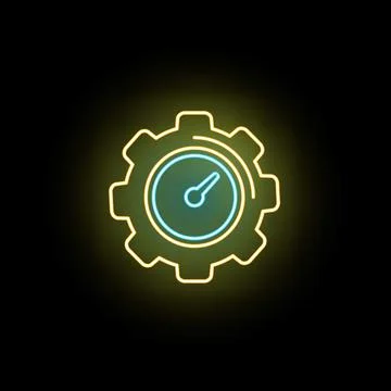 Neon gear speedometer icon for optimization and performance Stockillustratie