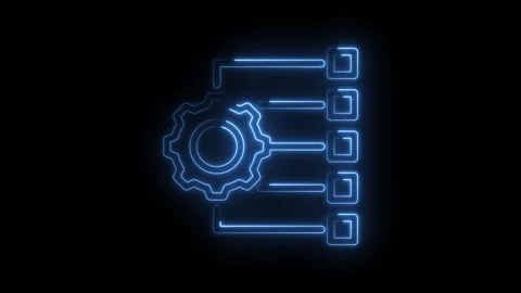 Neon gear system data flow diagram concept showing processes and connections on Stock Footage 330785525