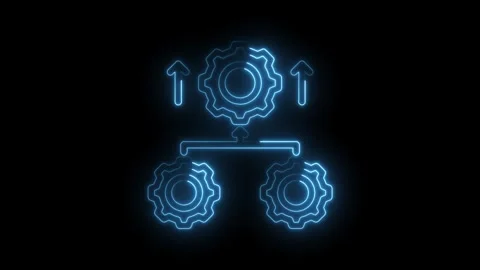 Neon gear system processes showing an optimization workflow with digital te.. Video stock 346003595