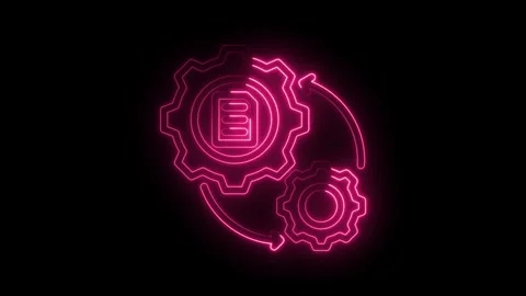 Neon gears and document icon rotating business process automation workflow .. Stock Footage 346001072