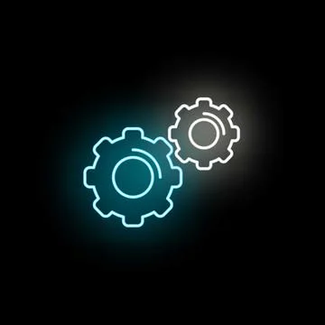 Neon gears interacting symbolizing settings and engineering Illustrazione stock