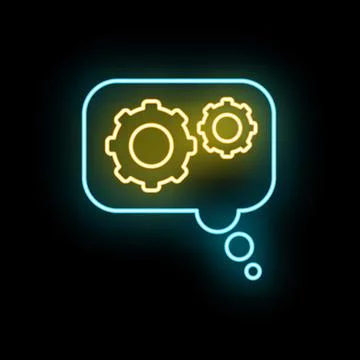 Neon gears thinking process in a speech bubble Stock Illustration