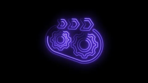 Neon gears turning with arrows representing process workflow on dark backgrou Stock Footage 312305944