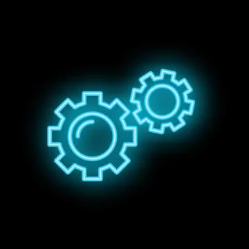Neon gears turning on dark background representing teamwork and collaboration Stock Illustration