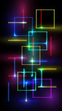 Neon geometric abstract background with glowing squares and futuristic ligh.. 库存插图
