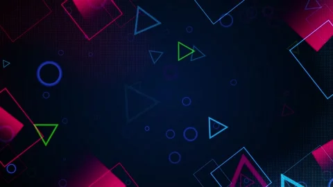 Neon geometric abstract background pink and blue squares, circles, triangles, do Stock Footage 340412244