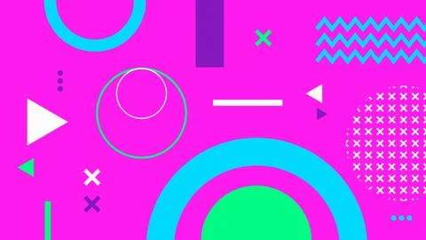 Neon Geometric Elements on Pink Background Stock Illustration