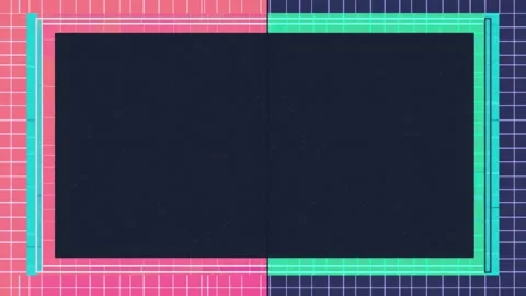 Neon geometric frame border with copy space text overlay, retro grid backgr.. Video stock 342045050