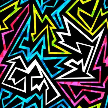 Neon geometric grunge seamless pattern Stock Illustration