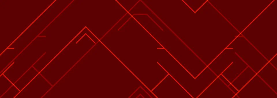 Neon geometric lines on dark red backdrop. Abstract background with glowing Stock Illustration