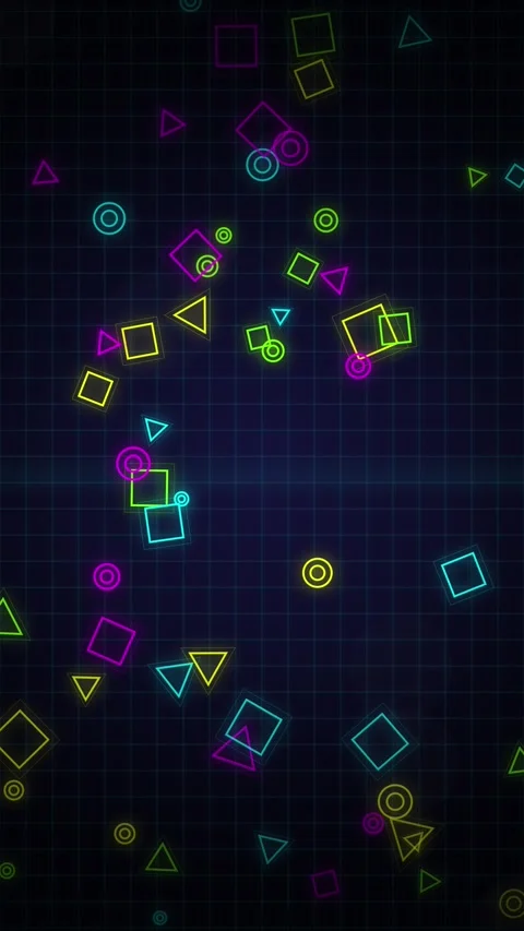 Neon geometric pattern of abstract glowing dots and lines on dark background Stock Footage 345496692
