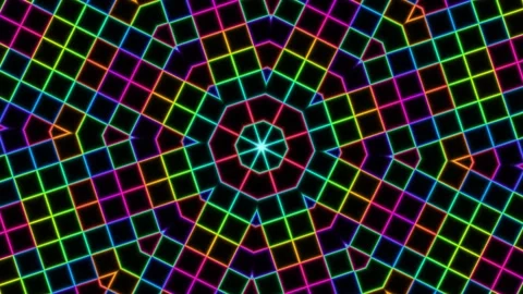 Neon geometric pattern with colorful lines on a dark Stock Footage 338003265