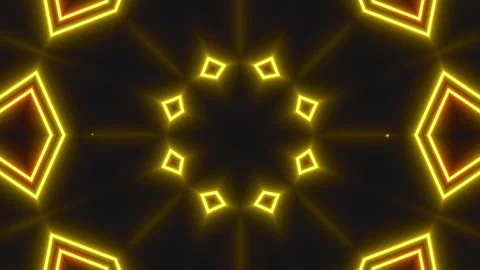 Neon geometric pattern. Glowing yellow shapes on black background Stock Footage 334279236