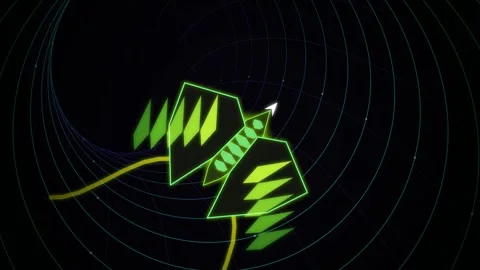 Neon Geometric Phoenix Flying Through Wireframe Tunnel Cyber Abstract Animation Stock Footage 340601077