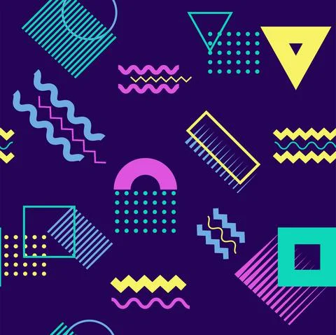 Neon geometric seamless pattern on dark background Stock Illustration