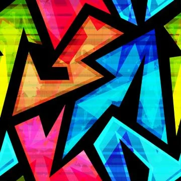 Neon geometric seamless pattern with grunge effect Stockillustratie