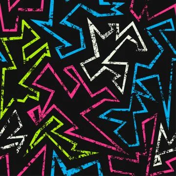 Neon geometric seamless pattern with grunge effect Stock Illustration